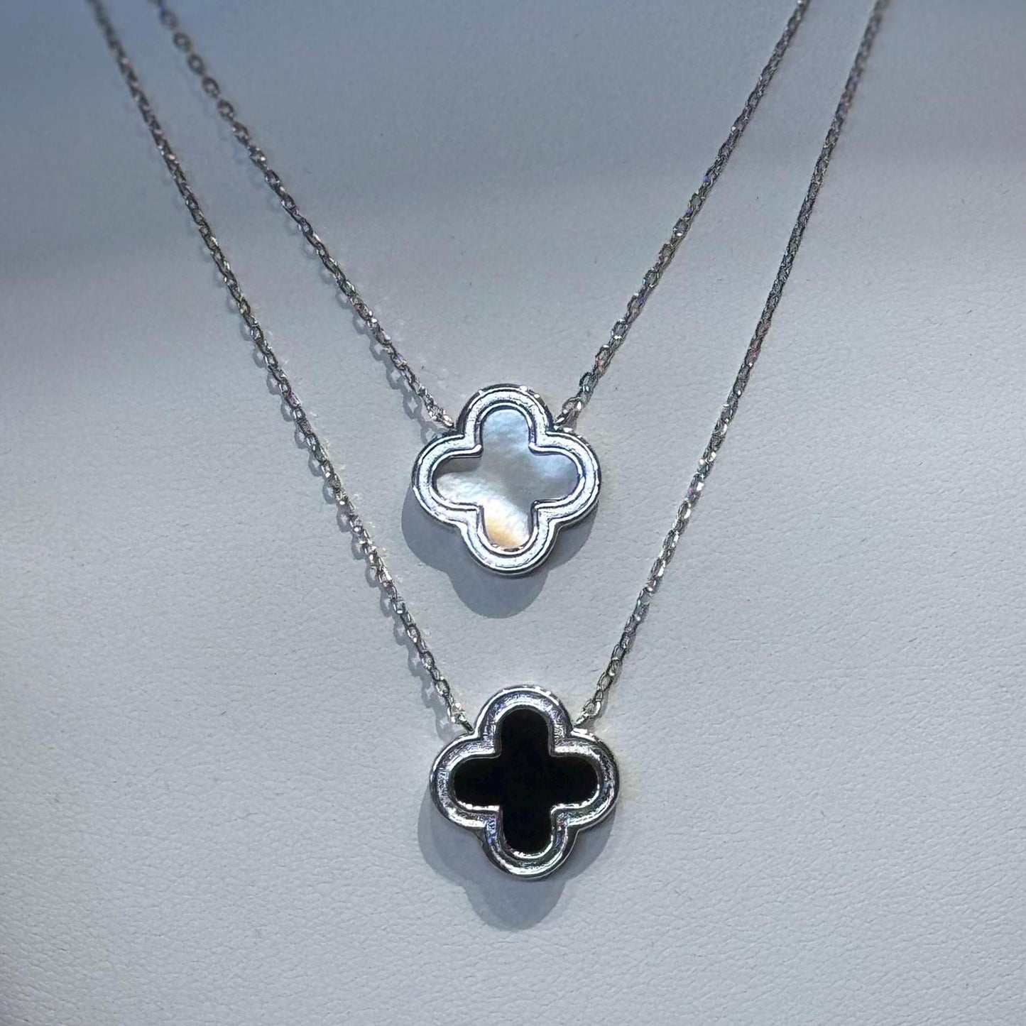 Silver 925 Black Enamel Four Leaf Clover Adjustable Necklace | Double Sided Pendant Necklace | Dainty Fine Jewelry | Perfect Jewelry Gift