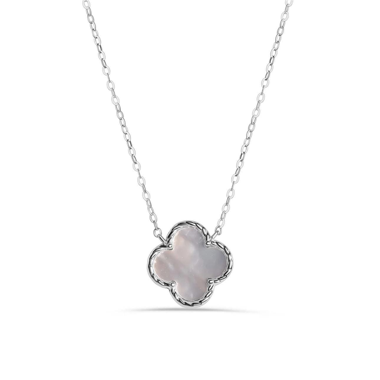 925 Sterling Silver Mother of Pearl White Four Leaf Clover Adjustable Necklace | Double Sided Pendant Necklace | Dainty Fine Silver