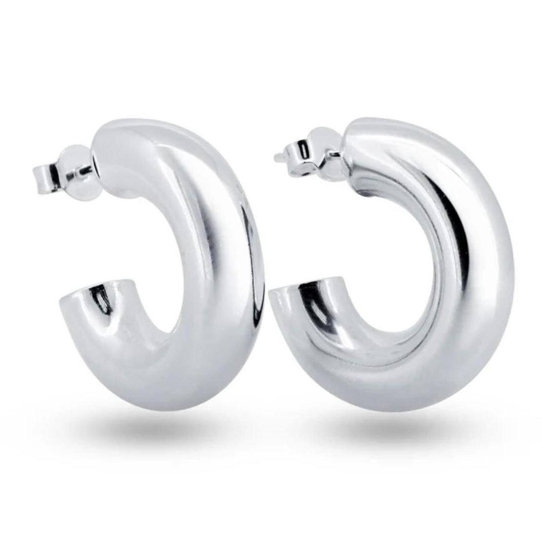 925 Sterling Silver High Polished Puffed Chunky Trending Hoop Earrings | Perfect Jewelry Gift for Her