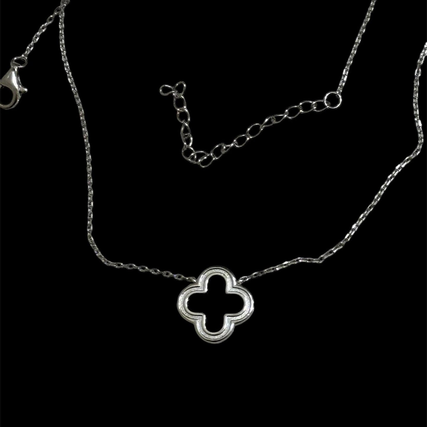 Silver 925 Black Enamel Four Leaf Clover Adjustable Necklace | Double Sided Pendant Necklace | Dainty Fine Jewelry | Perfect Jewelry Gift