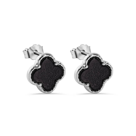 Silver 925 Black Enamel Four Leaf Clover Stud Earrings Small | Onyx Black Jewelry | Dainty Fine Jewelry | Perfect Jewelry Gift for Her