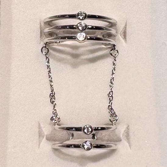 Silver 925 Rhodium Plated 2 Rings in 1 Attached on a Chain | Double Ring | Ring Chain | Stackable Silver Rings