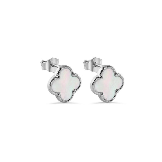 Silver 925 Mother of Pearl Four Leaf Clover Stud Earrings Small | Pearl Jewelry | Dainty Fine Jewelry | Perfect Jewelry Gift for Her