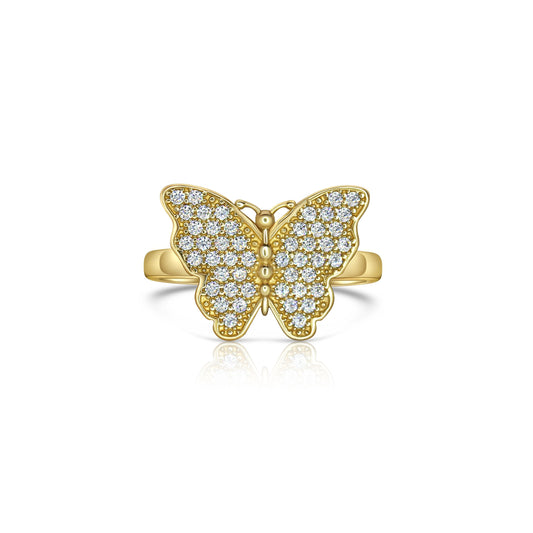 14K Solid Gold Mariposa CZ Ring for Women Girl