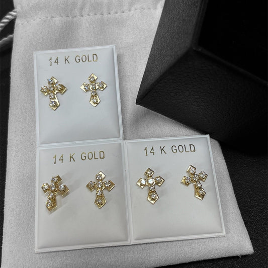 14K Gold Cross Earrings